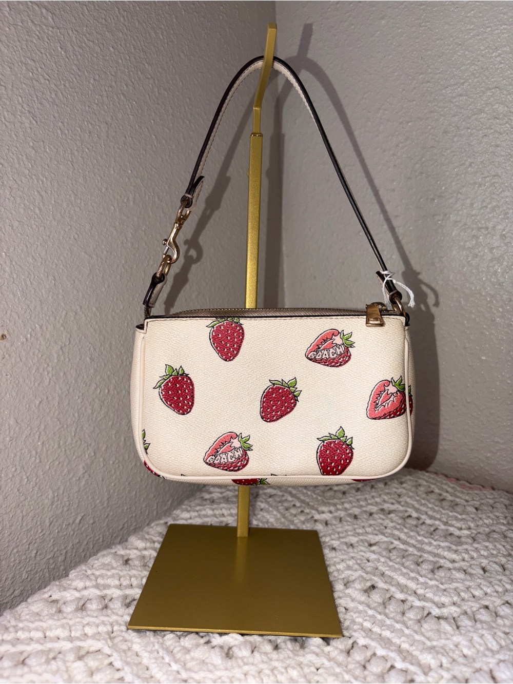 Coach Cream Mini Shoulder Bag with Red Strawberry Print - Picture 2 of 3